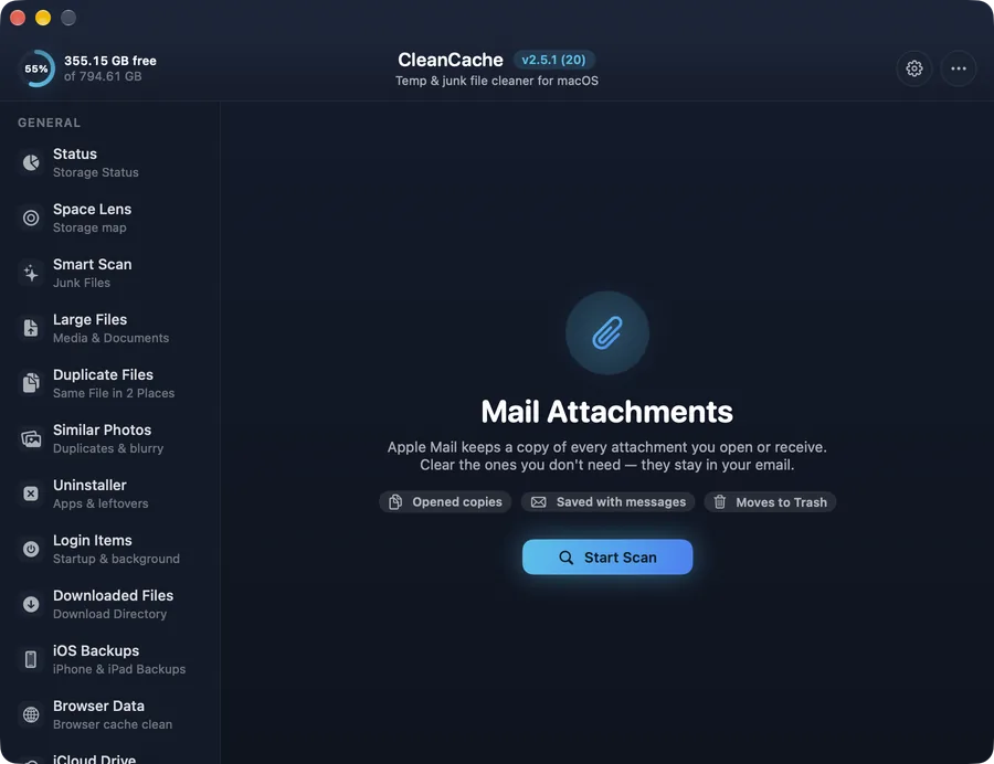 Mail Attachments in CleanCache for Mac